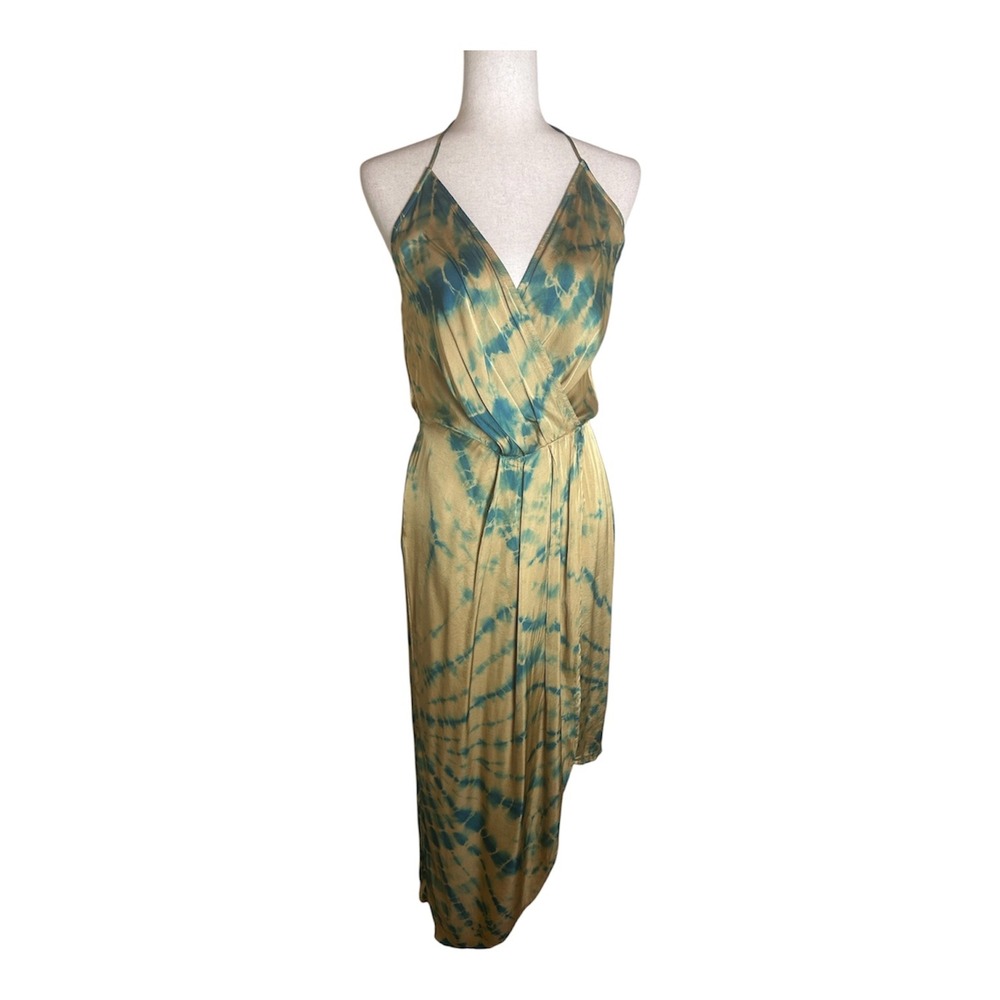 Young Fabulous & Broke Dress Women Small Gold Blue Tie-Dye Halter Asymmetric